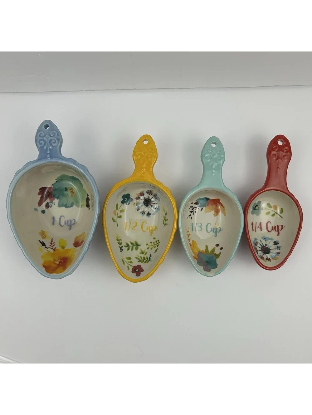 The Pioneer Woman Willow 4 Pc Ceramic Nesting Measuring Cups Scoops Floral B-188